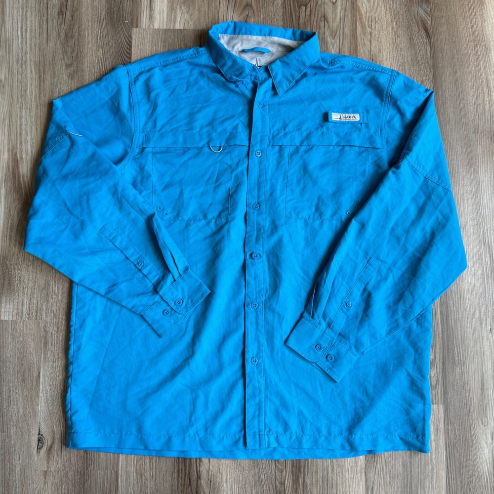 Habit Mens XL Fishing Shirt Mediterranean Blue Long Sleeve UPF 40+ TS10296
